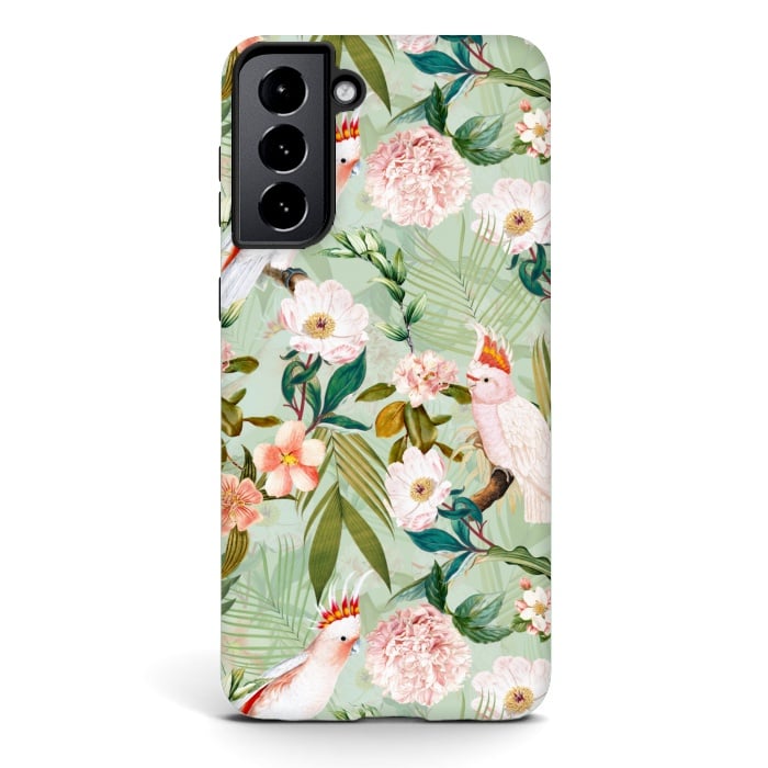 Galaxy S21 StrongFit Vintage Cockatoos Flowers Jungle by  Utart