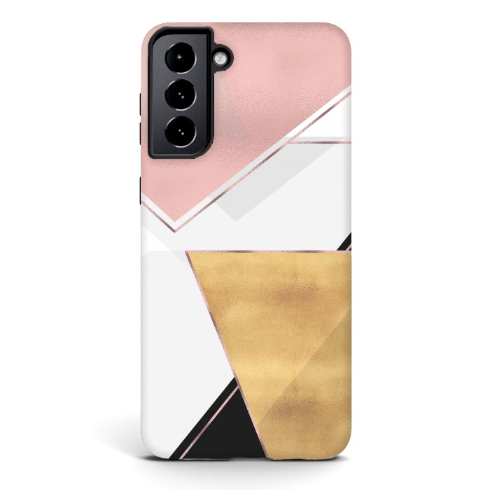 Galaxy S21 StrongFit Stylish Gold and Rose Pink Geometric Abstract Design by InovArts