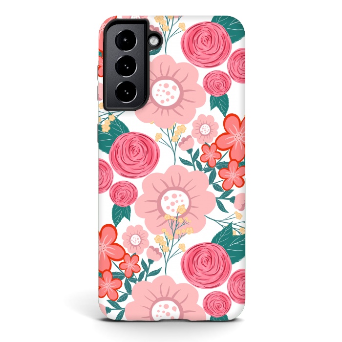 Galaxy S21 plus StrongFit Cute girly pink Hand Drawn Flowers design by InovArts