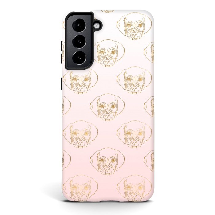 Galaxy S21 StrongFit Girly Gold Puppy Dog White Pink Gradient Pattern by InovArts