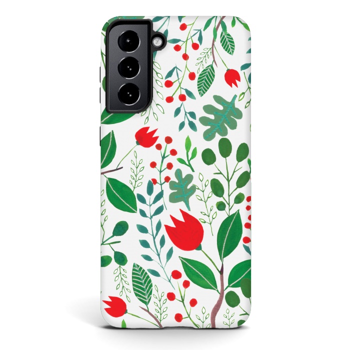 Galaxy S21 StrongFit Christmas Floral 2 White by Hanny Agustine