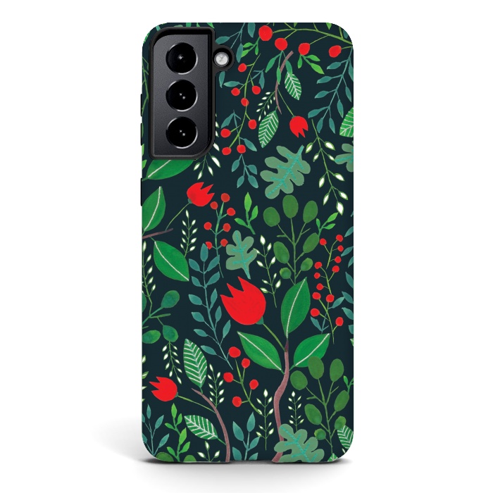 Galaxy S21 StrongFit Christmas Floral 2 Black by Hanny Agustine