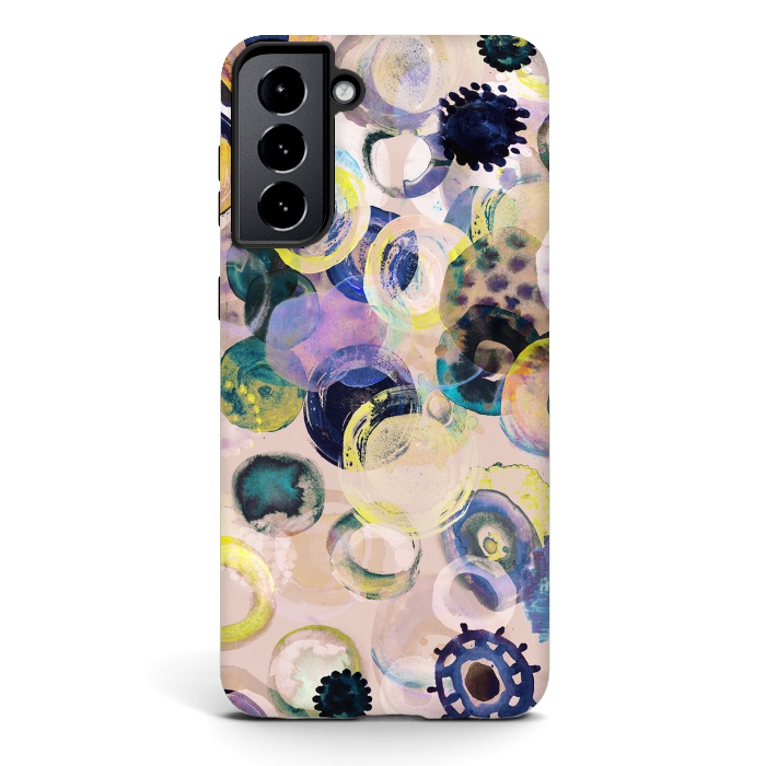 Galaxy S21 plus StrongFit Colorful playful watercolour dots by Oana 