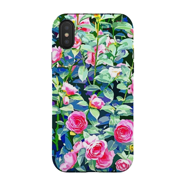 iPhone Xs / X StrongFit Winter Rose | Botanical Floral Garden | Boho Vintage Plants Meadow Roses Painting by Uma Prabhakar Gokhale