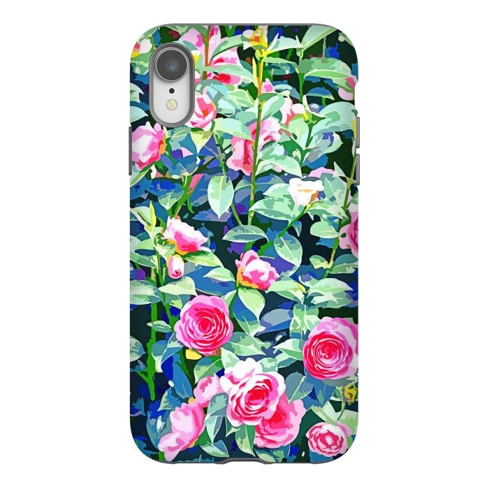 iPhone Xr StrongFit Winter Rose | Botanical Floral Garden | Boho Vintage Plants Meadow Roses Painting by Uma Prabhakar Gokhale