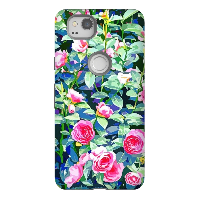 Pixel 2 StrongFit Winter Rose | Botanical Floral Garden | Boho Vintage Plants Meadow Roses Painting by Uma Prabhakar Gokhale