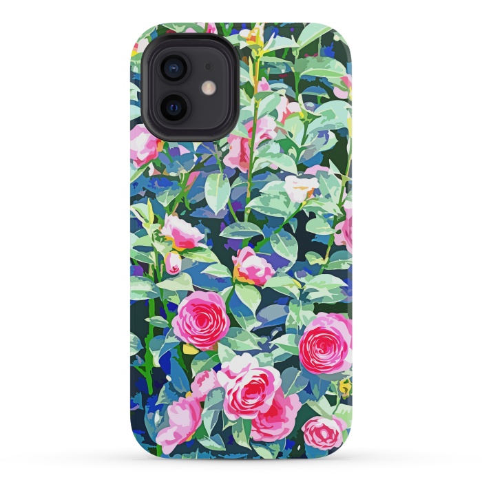 iPhone 12 mini StrongFit Winter Rose | Botanical Floral Garden | Boho Vintage Plants Meadow Roses Painting by Uma Prabhakar Gokhale