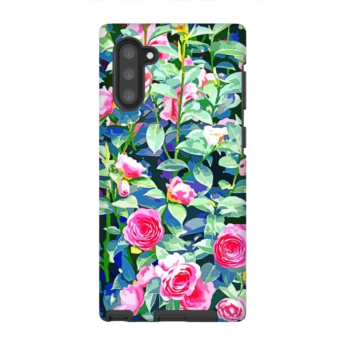 Galaxy Note 10 StrongFit Winter Rose | Botanical Floral Garden | Boho Vintage Plants Meadow Roses Painting by Uma Prabhakar Gokhale
