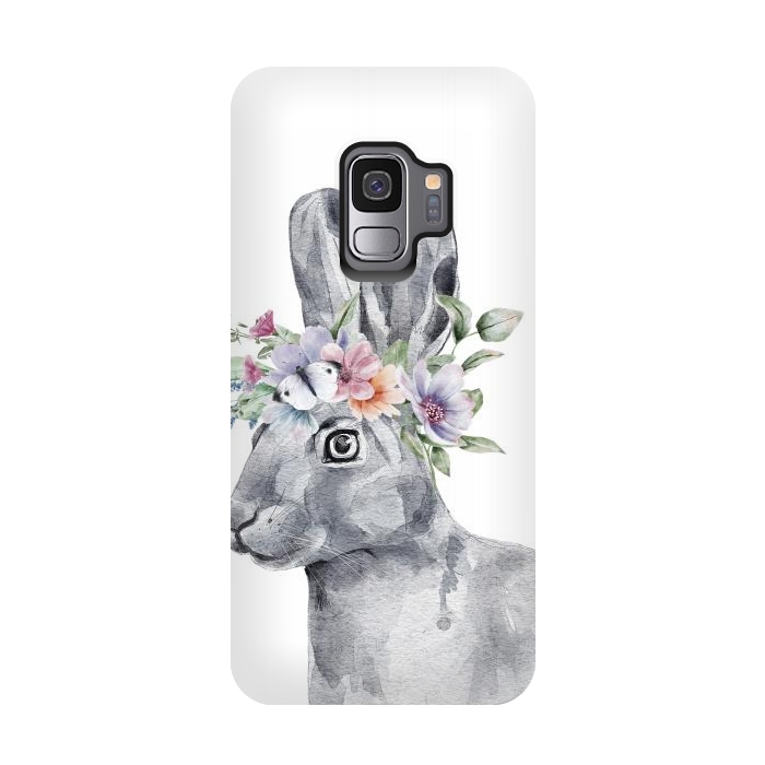 Galaxy S9 StrongFit cute watercolor rabbit with flowers by haroulita