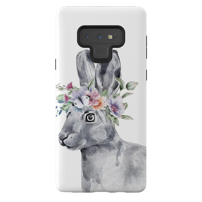Galaxy Note 9 StrongFit cute watercolor rabbit with flowers by haroulita