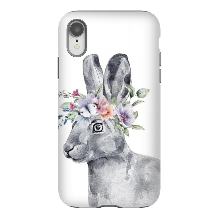 iPhone Xr StrongFit cute watercolor rabbit with flowers by haroulita