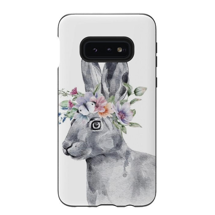 Galaxy S10e StrongFit cute watercolor rabbit with flowers by haroulita