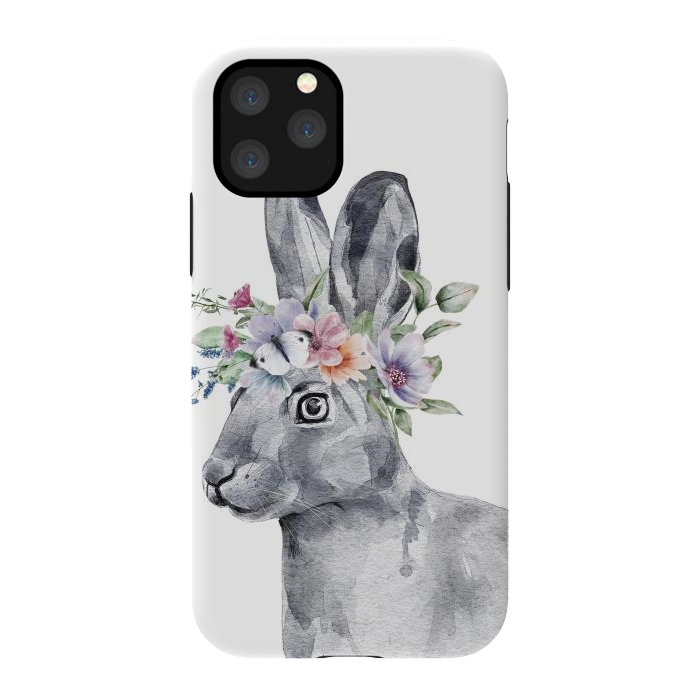 iPhone 11 Pro StrongFit cute watercolor rabbit with flowers by haroulita