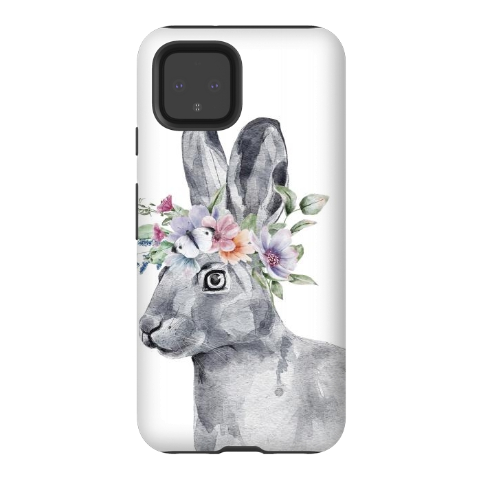 Pixel 4 StrongFit cute watercolor rabbit with flowers by haroulita