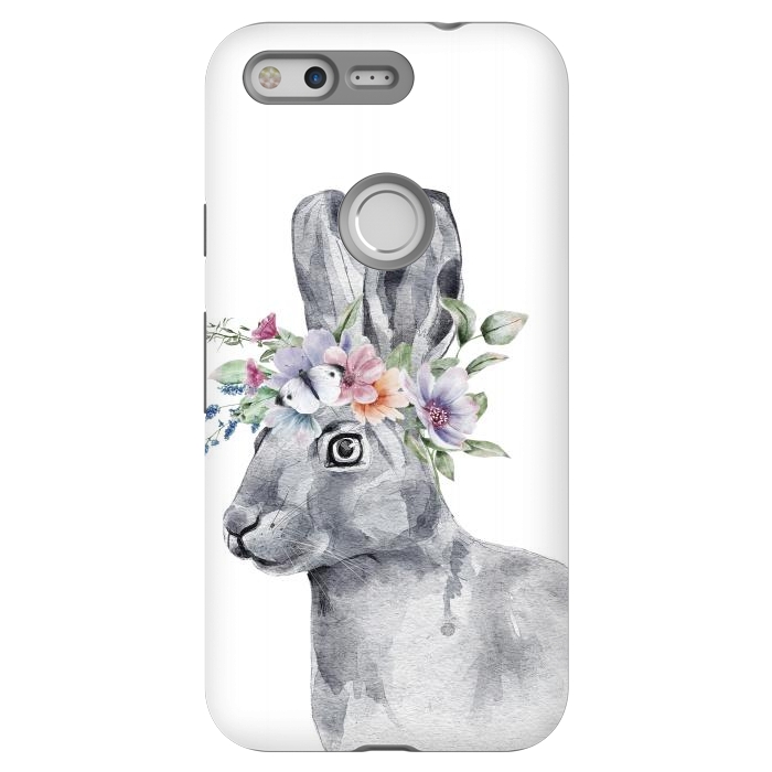 Pixel StrongFit cute watercolor rabbit with flowers by haroulita