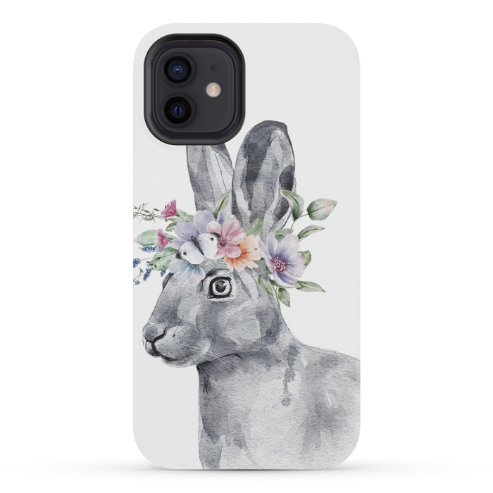 iPhone 12 mini StrongFit cute watercolor rabbit with flowers by haroulita