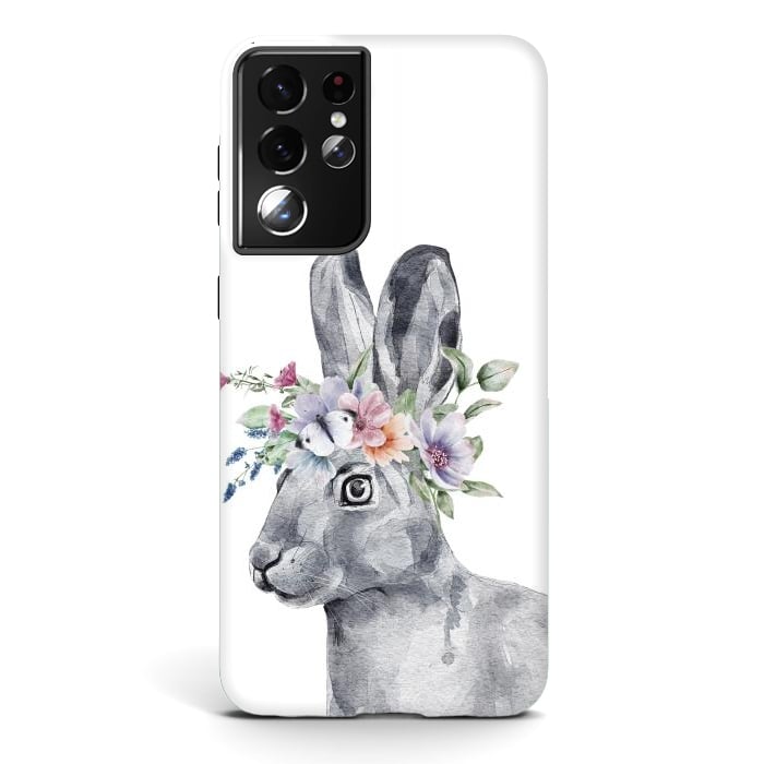 Galaxy S21 ultra StrongFit cute watercolor rabbit with flowers by haroulita