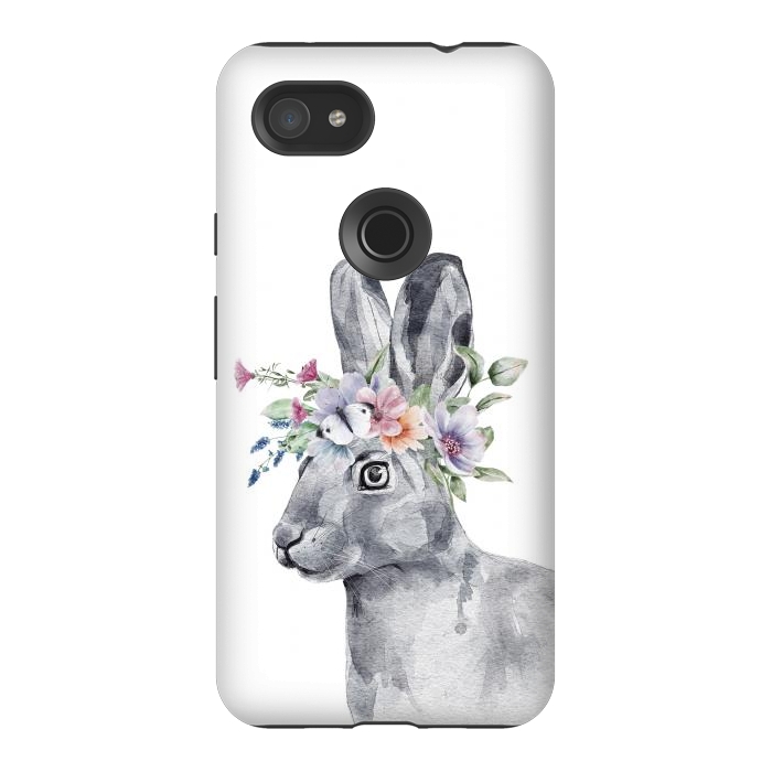 Pixel 3AXL StrongFit cute watercolor rabbit with flowers by haroulita