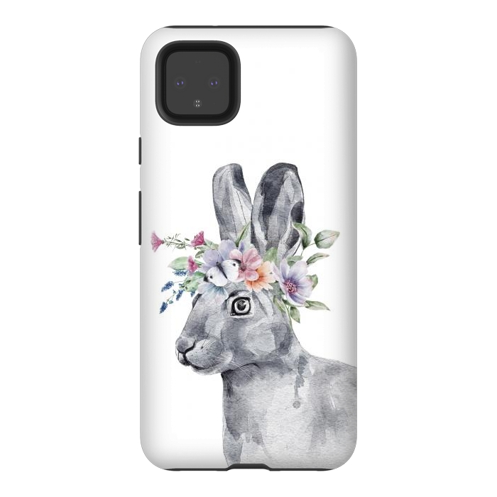 Pixel 4XL StrongFit cute watercolor rabbit with flowers by haroulita