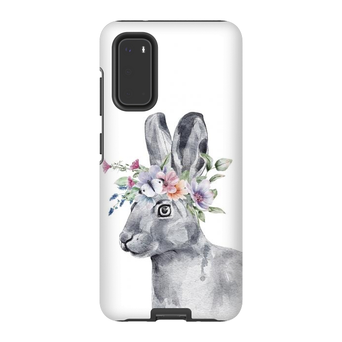 Galaxy S20 StrongFit cute watercolor rabbit with flowers by haroulita