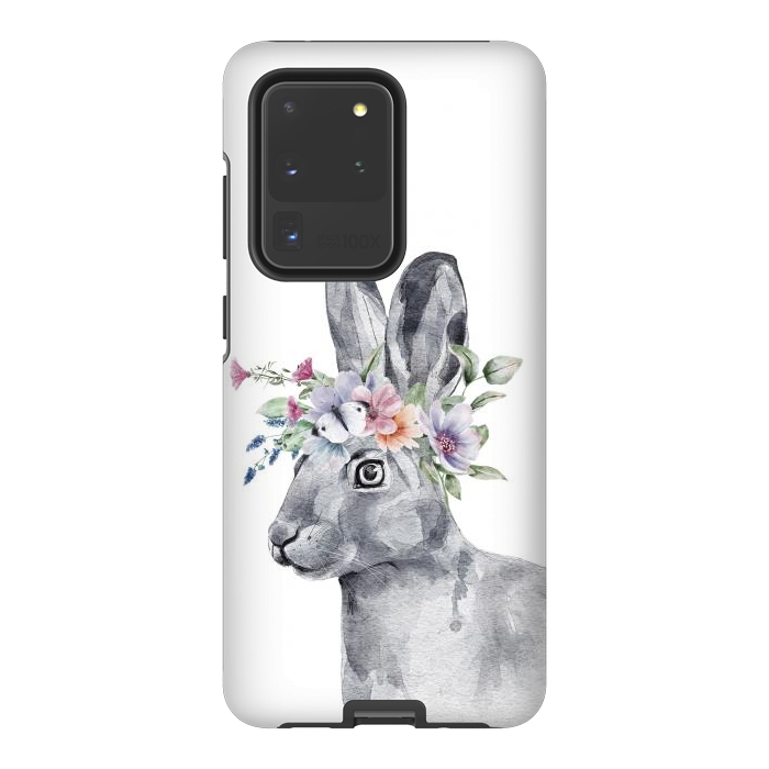 Galaxy S20 Ultra StrongFit cute watercolor rabbit with flowers by haroulita