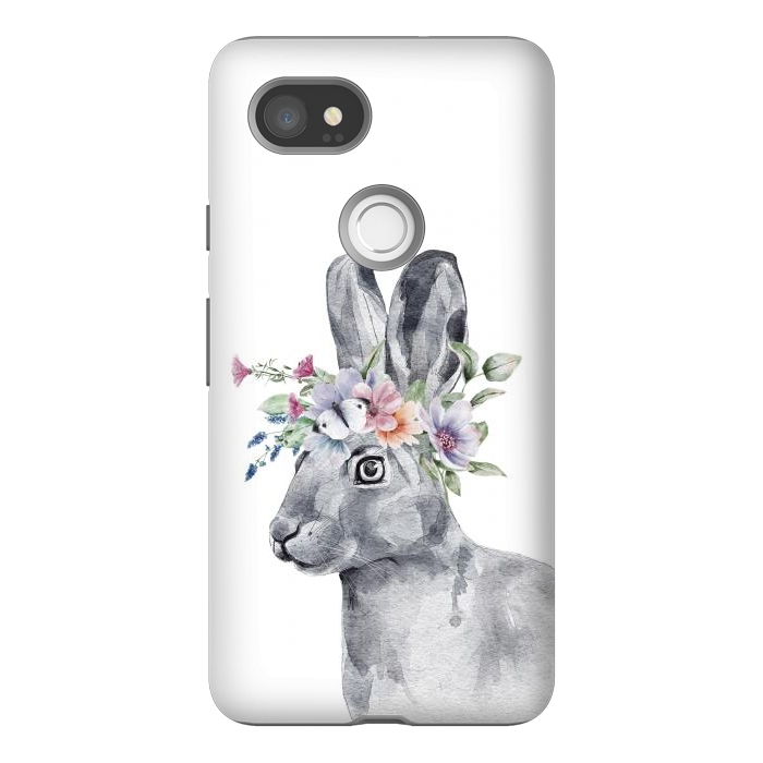 Pixel 2XL StrongFit cute watercolor rabbit with flowers by haroulita