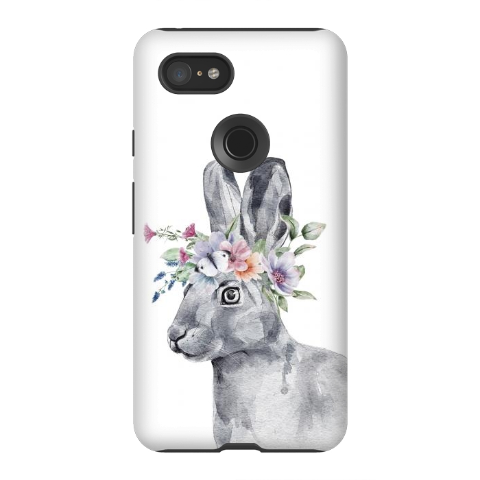 Pixel 3XL StrongFit cute watercolor rabbit with flowers by haroulita