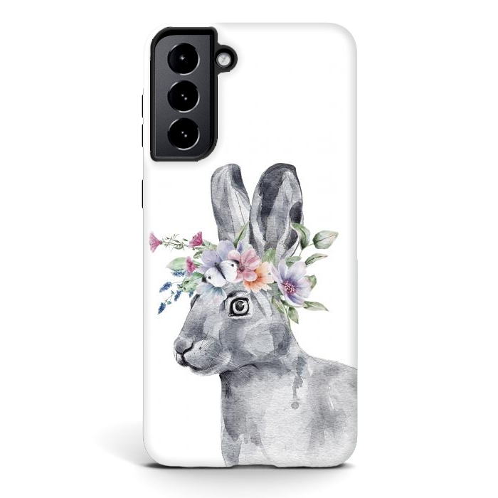 Galaxy S21 plus StrongFit cute watercolor rabbit with flowers by haroulita