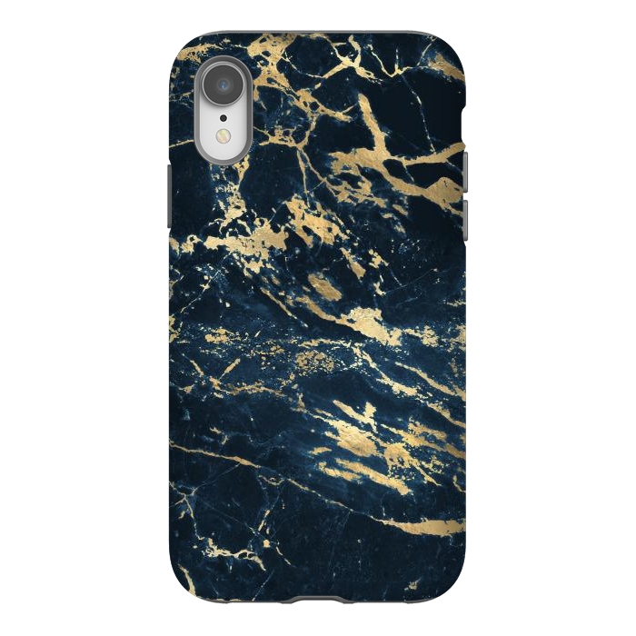 iPhone Xr StrongFit dark blue gold marble by haroulita