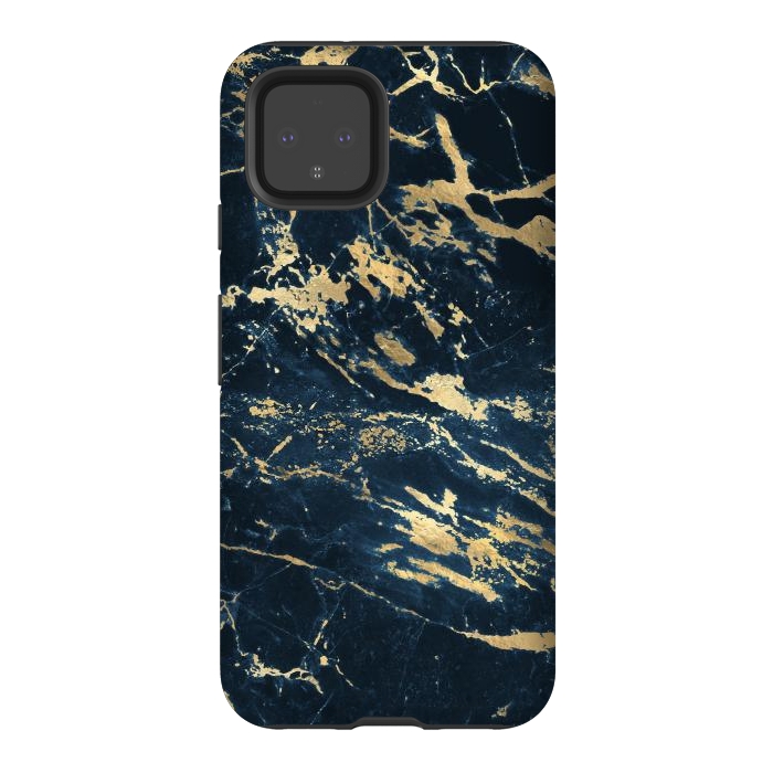 Pixel 4 StrongFit dark blue gold marble by haroulita