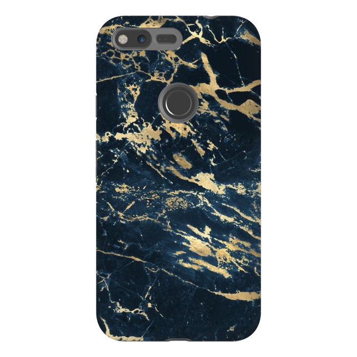 Pixel XL StrongFit dark blue gold marble by haroulita