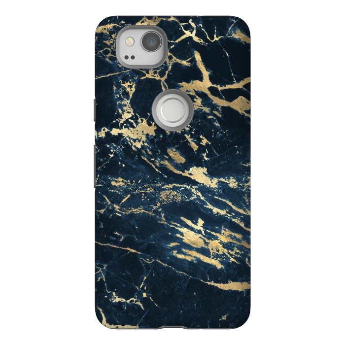 Pixel 2 StrongFit dark blue gold marble by haroulita