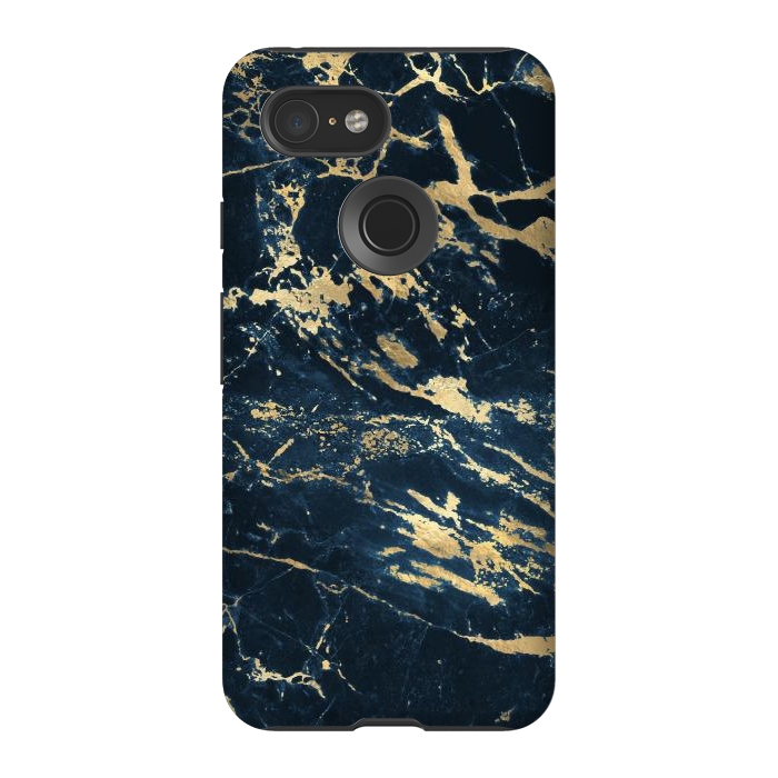 Pixel 3 StrongFit dark blue gold marble by haroulita