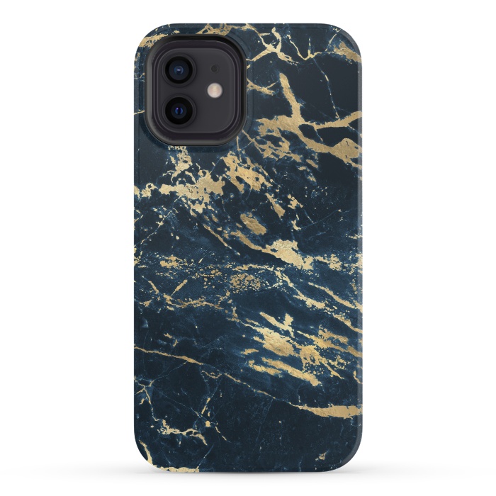iPhone 12 mini StrongFit dark blue gold marble by haroulita