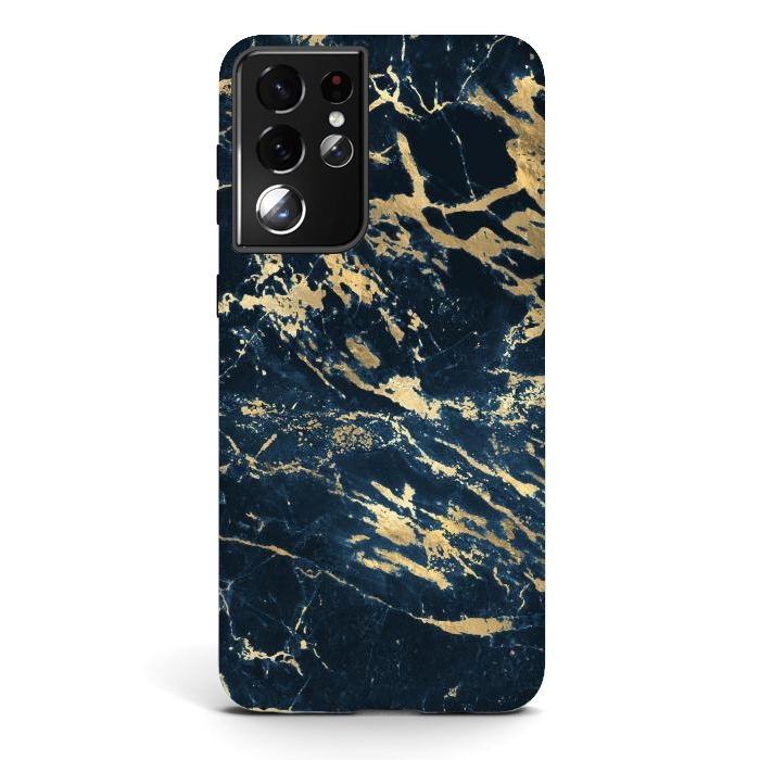Galaxy S21 ultra StrongFit dark blue gold marble by haroulita