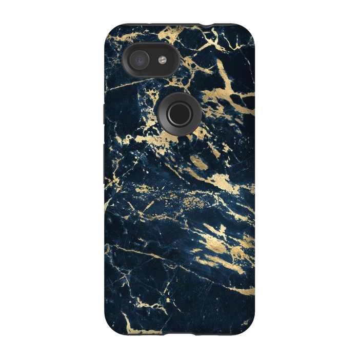 Pixel 3A StrongFit dark blue gold marble by haroulita