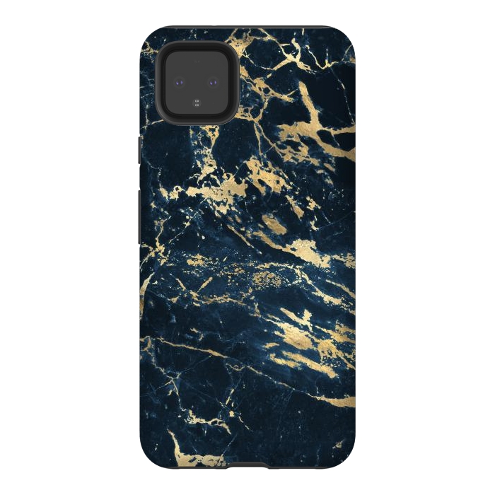 Pixel 4XL StrongFit dark blue gold marble by haroulita