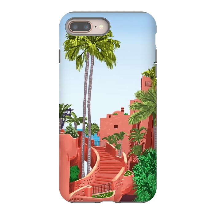 iPhone 7 plus StrongFit Tropical Architecture, Mexico Exotic Places Building Illustration Bohemian Painting Palm by Uma Prabhakar Gokhale