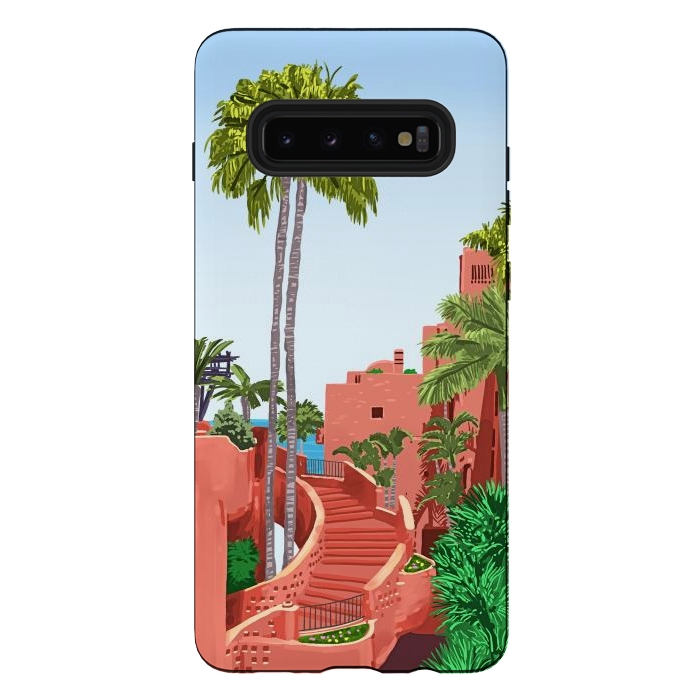 Galaxy S10 plus StrongFit Tropical Architecture, Mexico Exotic Places Building Illustration Bohemian Painting Palm by Uma Prabhakar Gokhale