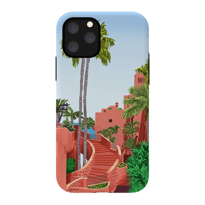 iPhone 11 Pro StrongFit Tropical Architecture, Mexico Exotic Places Building Illustration Bohemian Painting Palm by Uma Prabhakar Gokhale