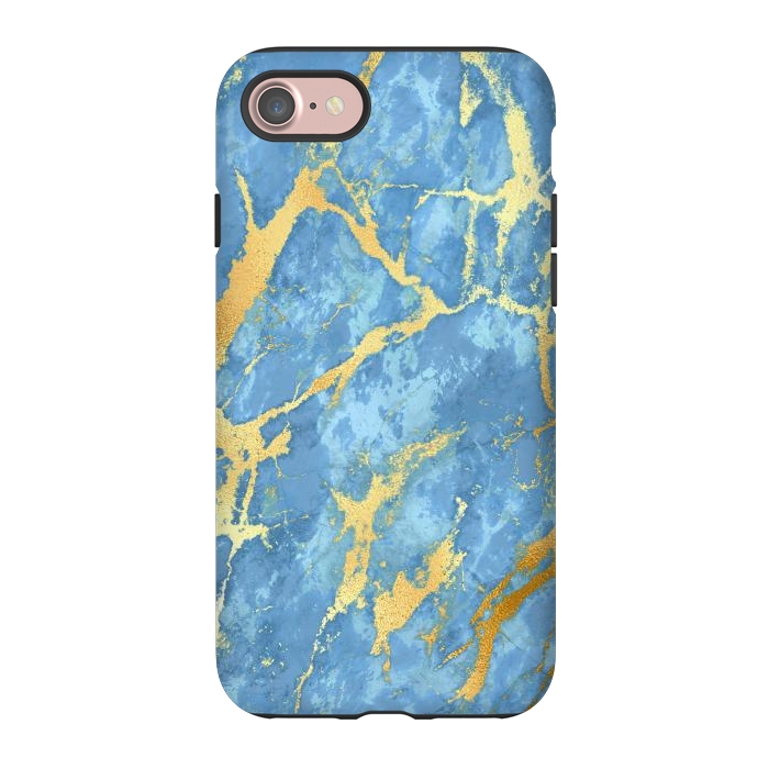 iPhone 7 StrongFit sky blue gold marble by haroulita
