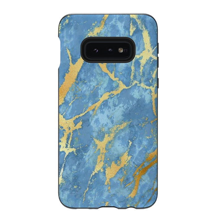 Galaxy S10e StrongFit sky blue gold marble by haroulita