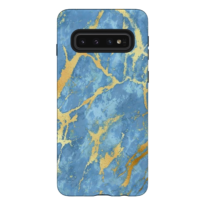 Galaxy S10 StrongFit sky blue gold marble by haroulita
