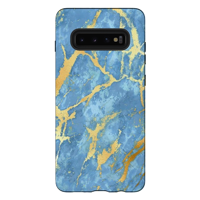 Galaxy S10 plus StrongFit sky blue gold marble by haroulita