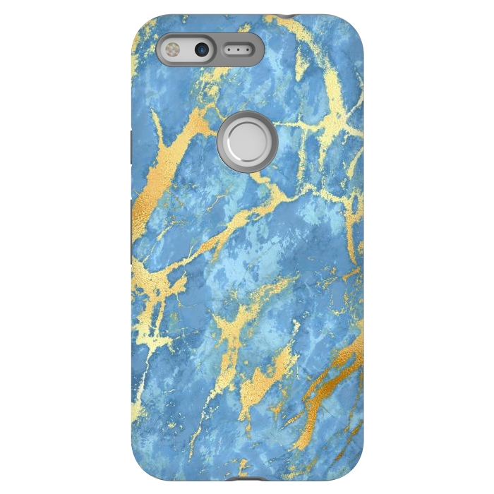 Pixel StrongFit sky blue gold marble by haroulita