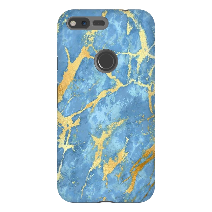 Pixel XL StrongFit sky blue gold marble by haroulita