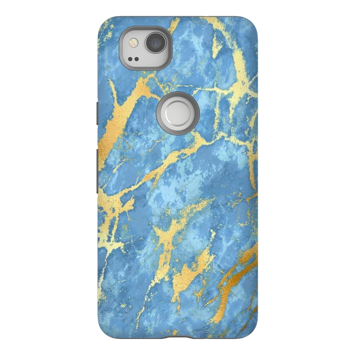 Pixel 2 StrongFit sky blue gold marble by haroulita