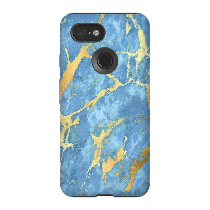 Pixel 3 StrongFit sky blue gold marble by haroulita