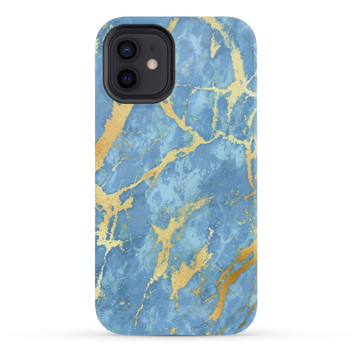iPhone 12 mini StrongFit sky blue gold marble by haroulita
