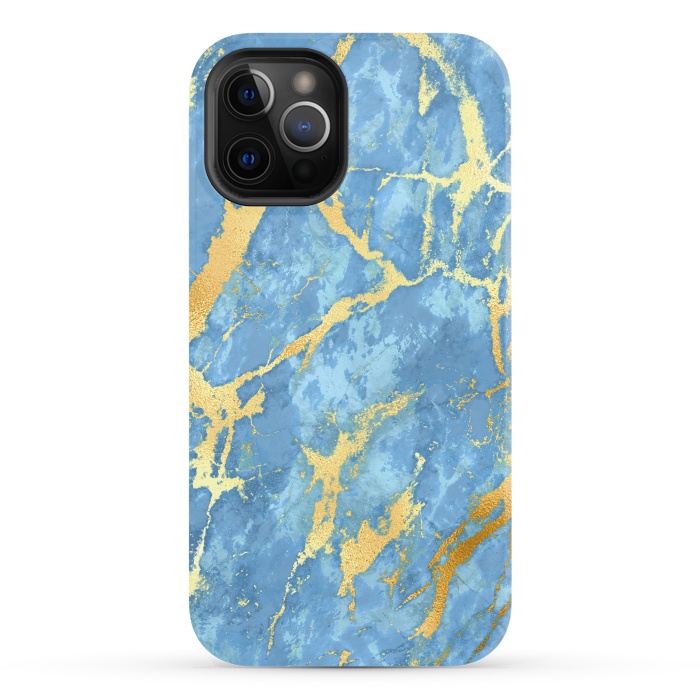 iPhone 12 Pro StrongFit sky blue gold marble by haroulita